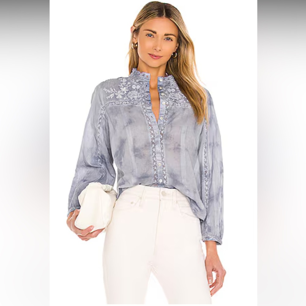 LoveShackFancy Ronda Top in Washed Denim color